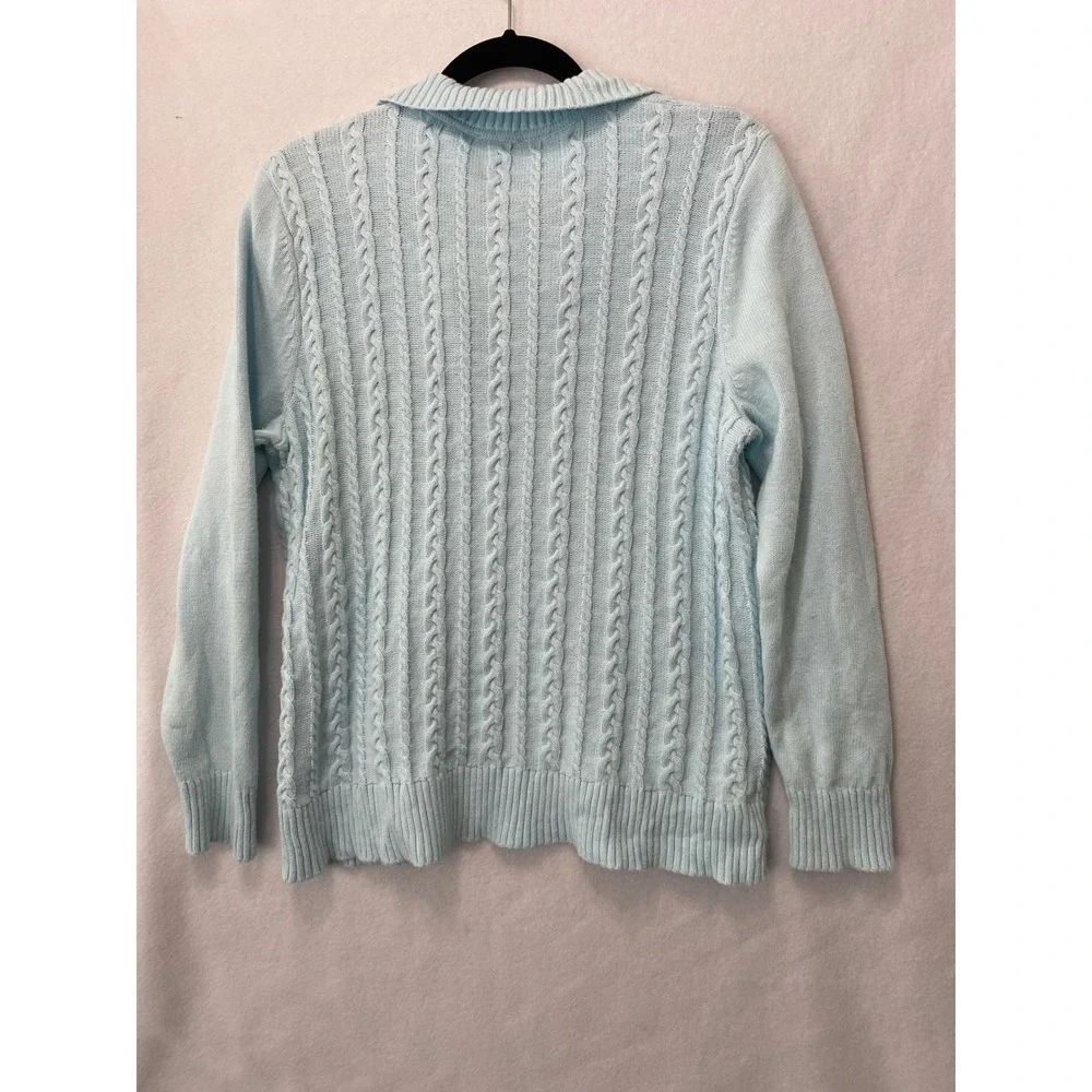 Talbots Cable Knit Sweater Womens XLp Light Blue V-Neck Collared Cotton Pullover